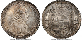 Salzburg. Hieronymus Taler 1801-M UNC Details (Cleaned) NGC, KM465. Taupe-gray toning, subdued luster with underlying surface hairlines. 

HID098012...
