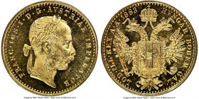 Franz Joseph I gold Ducat 1883 UNC Details (Bent) NGC, Vienna mint, KM2267, Fr-493. Prooflike fields with frosted devices. AGW 0.1107 oz. 

HID09801...