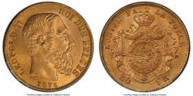 Leopold II gold 20 Francs 1875 MS66 PCGS, KM37. Olive toning with underlying mint bloom. AGW 0.1867 oz. 

HID09801242017

© 2020 Heritage Auctions...