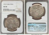 Republic "ABC" Peso 1937 AU58 NGC, Philadelphia mint, KM22. Silver-blue and peach-gray toning. 

HID09801242017

© 2020 Heritage Auctions | All Ri...