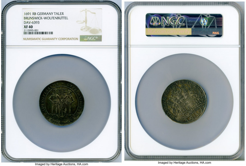 Brunswick-Wolfenbüttel. Rudolph August Taler 1691 RB XF40 NGC, Zellerfeld mint, ...