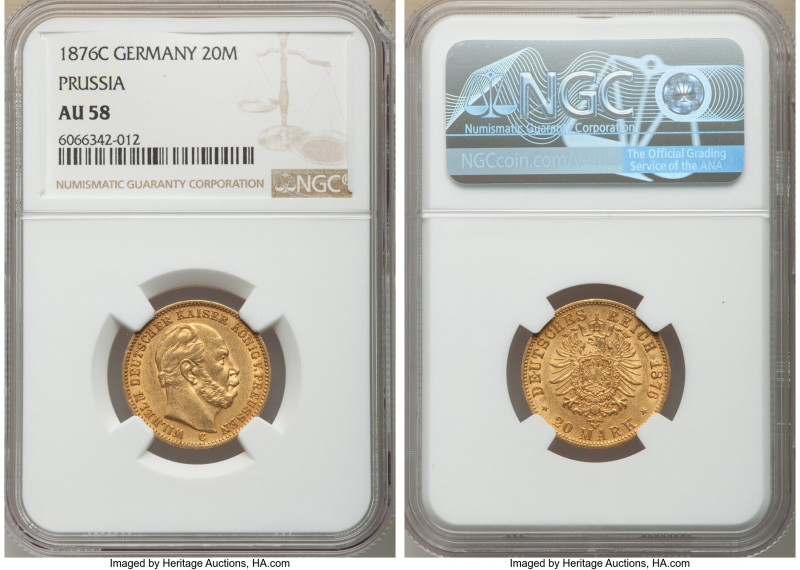 Prussia. Wilhelm I gold 20 Mark 1876-C AU58 NGC, Frankfurt mint, KM505.

HID09...