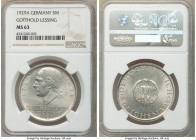 Weimar Republic "Lessing" 5 Mark 1929-A MS63 NGC, Berlin mint, KM61. Issued to commemorate the 200th anniversary of the birth of Gotthold Lessing. 
...