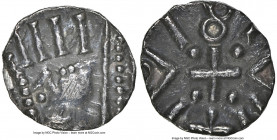 Early Anglo-Saxon. Primary Phase Continental Sceat ND (690-715) AU53 NGC, Series D Type 2c, S-792. 11mm. 1.00gm. Charcoal toned, bold strike. 

HID0...