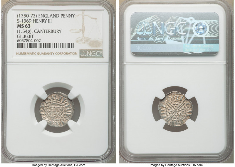 Henry III (1216-1272) Penny ND (1250-1272) MS63 NGC, Canterbury mint, Gilbert as...