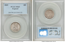 George IV 6 Pence 1825 MS63 PCGS, KM691, S-3814. Argent and pewter toning. 

HID09801242017

© 2020 Heritage Auctions | All Rights Reserved