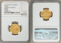 Venice. Andrea Dandolo gold Ducat ND (1343-1354) MS63 NGC, Fr-1221. 3.54gm. Choice example with grainy surfaces and muted luster. 

HID09801242017
...