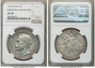 Vittorio Emanuele III 5 Lire 1911-R AU58 NGC, Rome mint, KM53. One year type. 50th Anniversary of the Kingdom of issue. 

HID09801242017

© 2020 H...