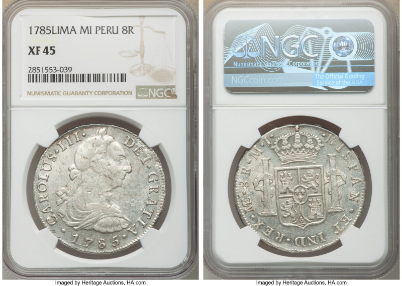 Charles III 8 Reales 1785 LM-MI XF45 NGC, Lima mint, KM78a.

HID09801242017
...