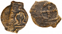 Judea. Herodian Dynasty. Herod the Great. 37-4 BCE. AE Half-Prutah (0.7 g). F-VF