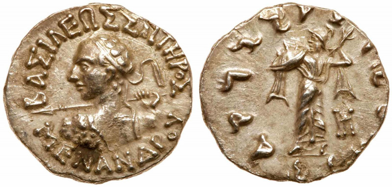 Bactria. Menander, c. 160-145 BC. Silver Drachm (2.38g). Taxila mint. Heroic bus...