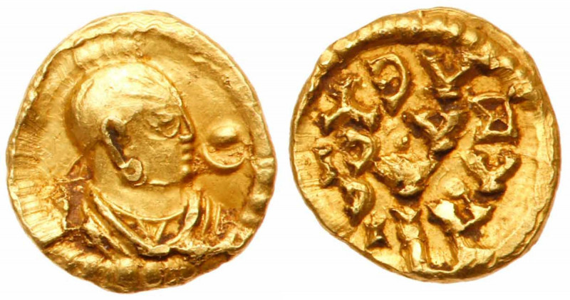 Aksumite Empire. Aphilas. Early 3rd Century AD. Gold 8 mm (0.35 gr). Portrait of...