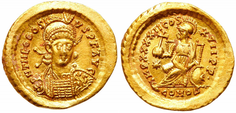 Theodosius II, AD 402-450. Gold Solidus (4.34 g). Mint of Constantinople, AD 441...