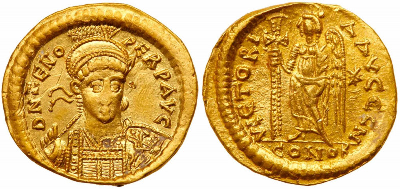 Zeno, AD 474-491. Gold Solidus (4.26 g). Probably struck at Constantinople in Se...
