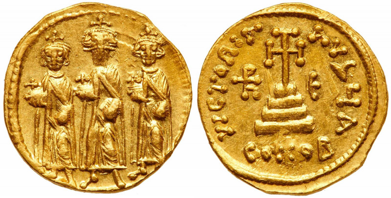 Heraclius with Heraclius Constantine and Heraclonas, 610-641. Gold Solidus (4.37...