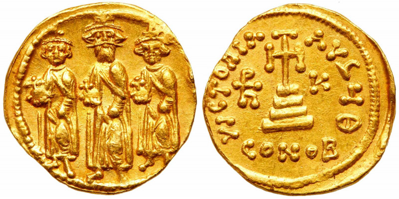 Heraclius, with Heraclius Constantine and Heraclonas 610-641. Gold Solidus (4.41...