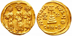 Heraclius, with Heraclius Constantine and Heraclonas 610-641. Gold Solidus (4.41g)