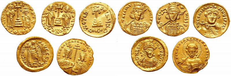 5-piece lot of Late Roman and Byzantine Gold Solidii. Consists of: Zeno A.D. 476...