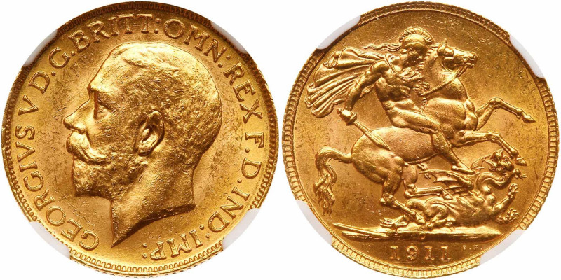 Canada. Sovereign, 1911-C. Fr-2; KM-20. Weight 0.2355 ounce. George V. NGC grade...
