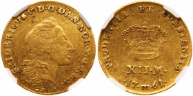 Denmark. 12 Marks (Courant Ducat), 1761 W W. NGC EF