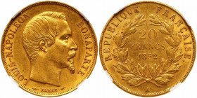 France. 20 Francs, 1852-A (Paris). NGC AU58