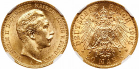 German States: Prussia. 20 Marks, 1905-A. NGC MS63