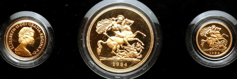 Great Britain. Three Piece Proof Set: 5 Pounds, Sovereign and Half Sovereign, 19...