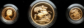 Great Britain. Three Piece Proof Set: 5 Pounds, Sovereign and Half Sovereign, 1984. PF