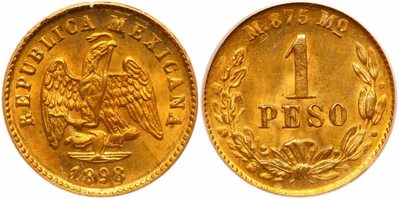 Mexico. Peso, 1898-Mo M. Fr-157; KM-410.5. Over date, 8 over 7. Obverse; Eagle. ...