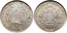 Austria. 20 Kreuzer, 1806-B. NGC MS62