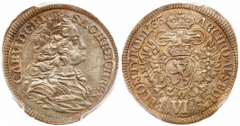 Bohemia. 6 Kreuzer, 1733. PCGS AU55
