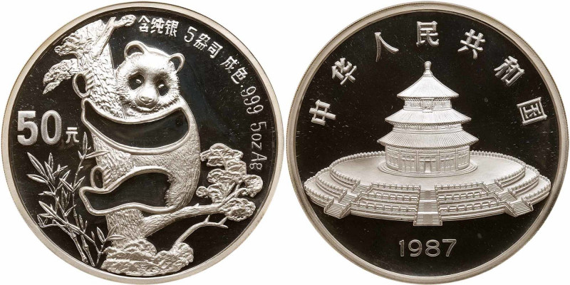 China-People's Republic. 5 Ounce, 1987. KM-168. 5 Ounces. Panda. Temple of Heave...