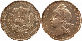 Dominican Republic. 5 Francos, 1891-A. NGC AU