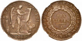 France. Ecu of 6 Livres, 1793-A (Paris). NGC EF45