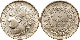 France. 5 Francs, 1850-A (Paris). AU