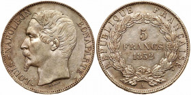 France. 5 Francs, 1852-A (Paris). EF-AU