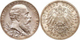 German States: Baden. 5 Marks, 1902. EF-AU