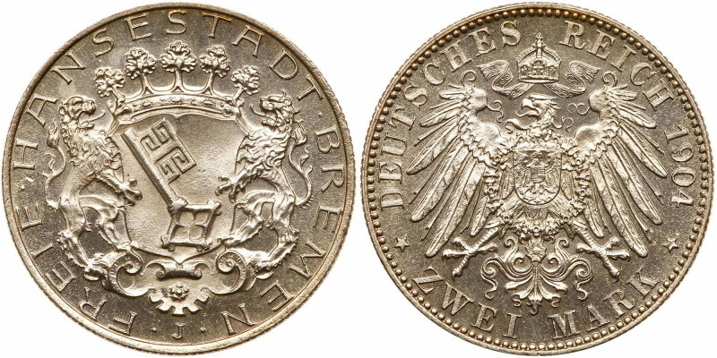 German States: Bremen. 2 Marks, 1904-J. KM-250. NGC graded MS-63 Prooflike. Esti...