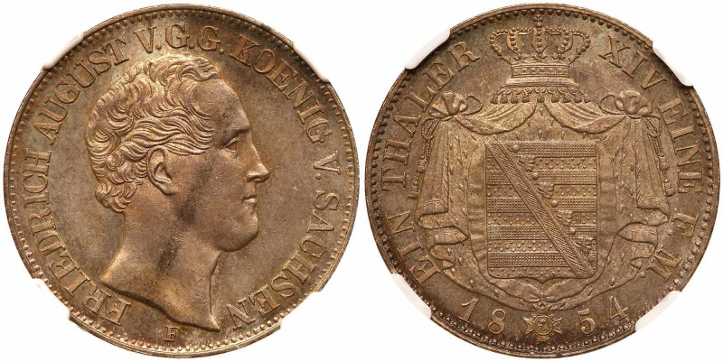German States: Saxony. Taler, 1854-F. Dav-878; KM-1175. Friedrich August II. Ref...