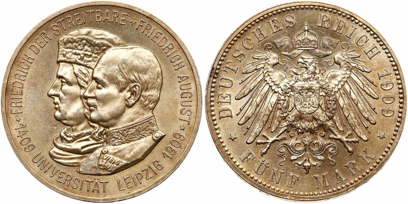 German States: Saxony. 5 Marks, 1909. Dav-906; J-139; KM-1269. Friedrich August ...