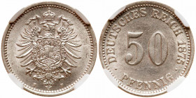 Germany. 50 Pfennig, 1875-F. NGC MS62