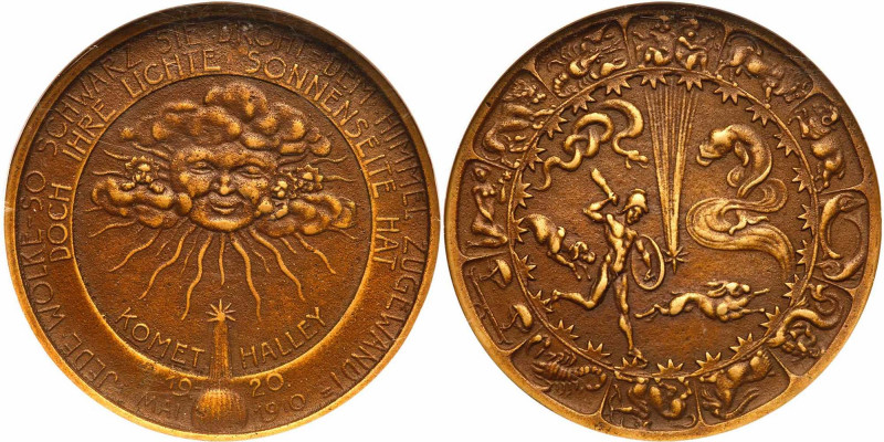 Germany. Halley's Comet Medal, 1910 (1920). Kienast-71. Bronze Cast. 42 mm. By K...