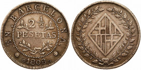 Spain: Barcelona. 2 ½ Pesetas, 1808. VF