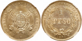Uruguay. Peso, 1877-A. NGC MS63