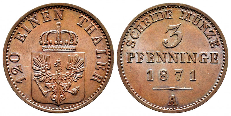 Germany. Prussia. Wilhelm I. 3 pfennig. 1871. Berlin. A. (Km-482). Ae. 4,49 g. M...