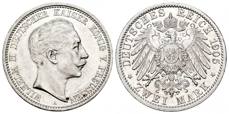 Germany. Prussia. Wilhelm II. 2 mark. 1905. Berlin. A. (Km-522). Ag. 11,11 g. Or...