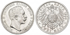 Germany. Prussia. Wilhelm II. 2 mark. 1905. Berlin. A. (Km-522). Ag. 11,11 g. Original luster. Almost MS. Est...70,00. 

Spanish description: Aleman...