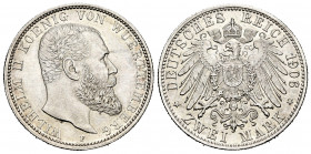 Germany. Wurttemberg. Wilhelm II. 2 mark. 1906. Freudenstadt. F. (Km-631). Ag. 11,12 g. With some original luster remaining. XF. Est...65,00. 

Span...
