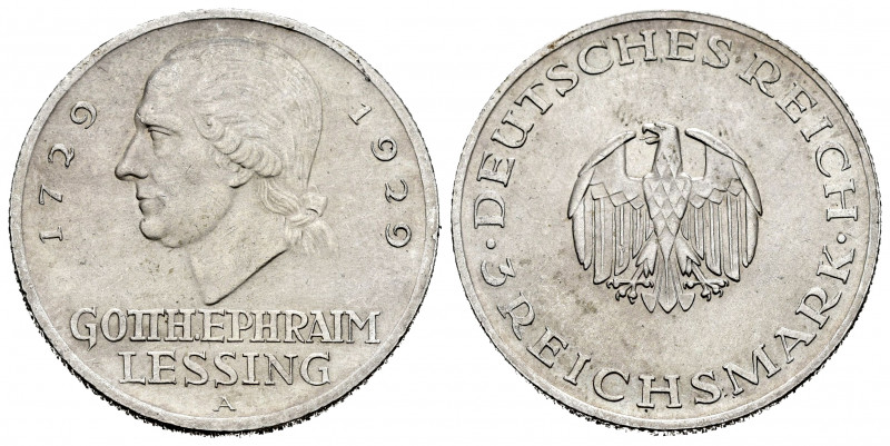 Germany. 3 reichsmark. 1929. Berlin. A. (Km-60). Ag. 14,98 g. Almost XF. Est...8...