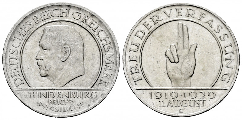 Germany. 3 reichsmark. 1929. Muldenhutten. E. (Km-63). Ag. 15,17 g. Choice VF. E...
